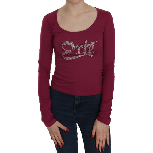 Exte Crystal Embellished Long Sleeve Casual Top 1728,67345645728,Clothing,Exte,IT38|XS,IT40|S,IT42|M,IT44|L,IT46|XL,Long Sleeve - T-Shirts - Clothing,Material: 65% Polyester 35% Cotton,New with tags,Red,T-Shirts - Clothing,Tops & T-Shirts - Women - Clothi