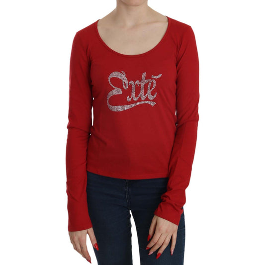 Exte Red Crystal Embellished Long Sleeve Blouse 1728,67345645728,Clothing,Exte,IT38|XS,IT40|S,IT42|M,IT44|L,IT46|XL,Long Sleeve - T-Shirts - Clothing,Material: 65% Polyester 35% Cotton,New with tags,Red,T-Shirts - Clothing,Tops & T-Shirts - Women - Clothi