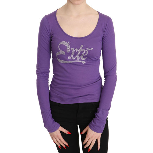 Purple Exte Crystal Embellished Long Sleeve Top Blouse 1728,67345645728,Clothing,Exte,IT40|S,Long Sleeve - T-Shirts - Clothing,Material: 65% Polyester 35% Cotton,New with tags,Purple,T-Shirts - Clothing,Tops & T-Shirts - Women - Clothing,Women,Women - Clo