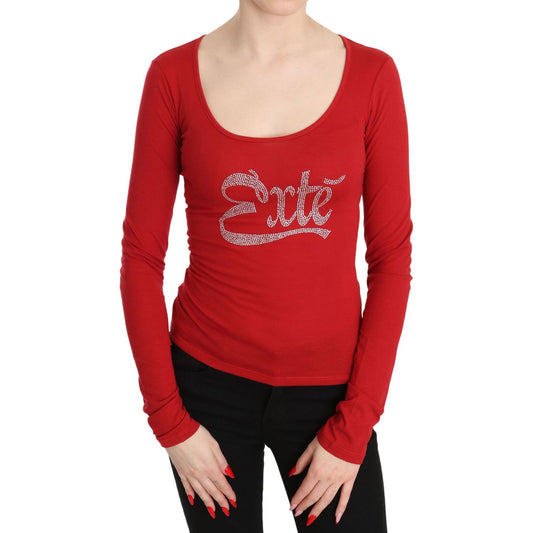 Red Exte Crystal Embellished Long Sleeve Top Blouse 1728,67345645728,Clothing,Exte,IT38|XS,IT40|S,IT42|M,IT44|L,IT46|XL,Long Sleeve - T-Shirts - Clothing,Material: 65% Polyester 35% Cotton,New with tags,Red,T-Shirts - Clothing,Tops & T-Shirts - Women - Cl