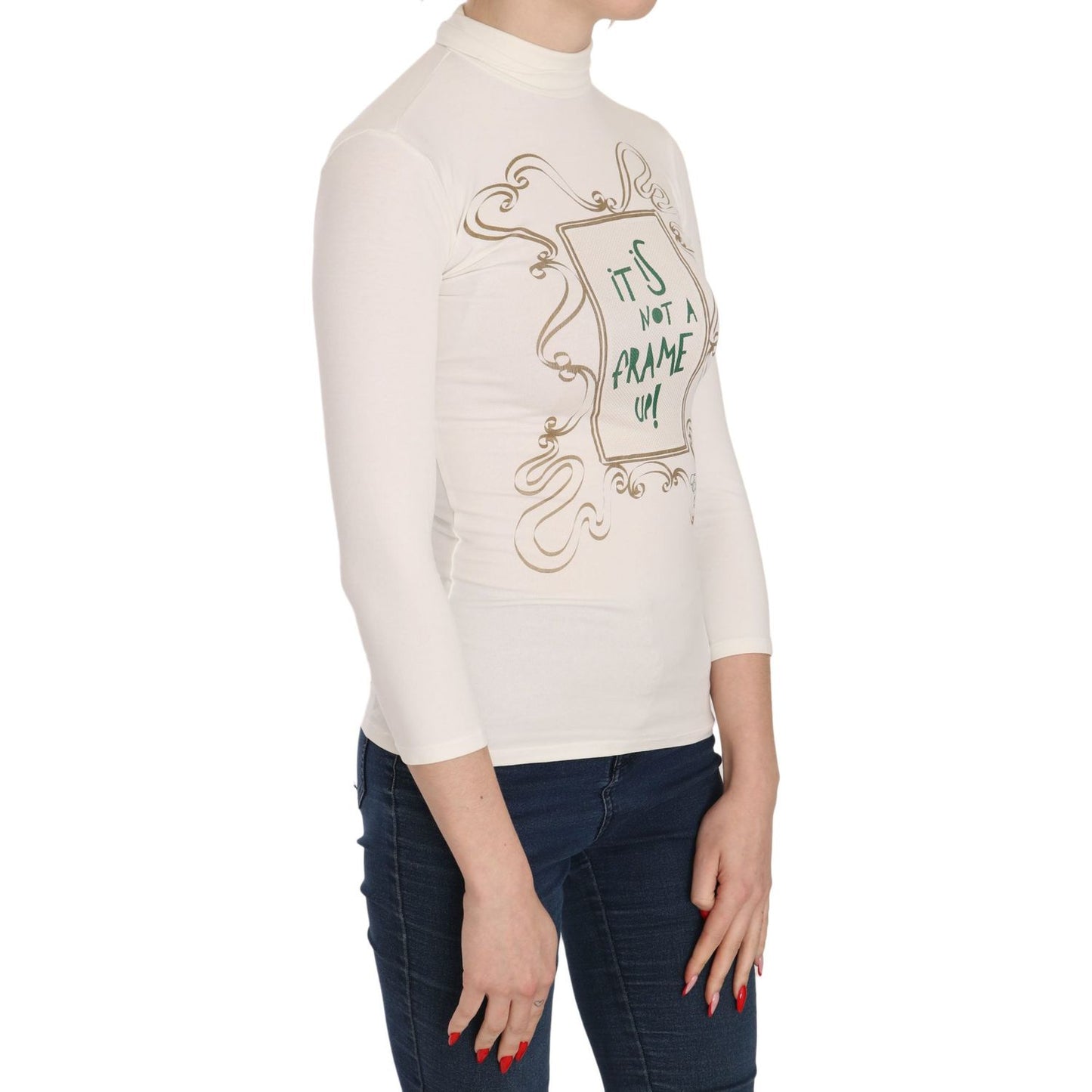 Exte Crew Neck It Is Not A Frame Up! Print Blouse 1728,67345645728,Clothing,Exte,IT38|XS,Long Sleeve - T-Shirts - Clothing,Material: 65% Polyester 35% Cotton,New with tags,T-Shirts - Clothing,Tops & T-Shirts - Women - Clothing,White,Women,Women - Clothing