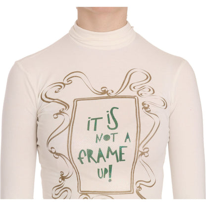 Exte Crew Neck It Is Not A Frame Up! Print Blouse 1728,67345645728,Clothing,Exte,IT38|XS,Long Sleeve - T-Shirts - Clothing,Material: 65% Polyester 35% Cotton,New with tags,T-Shirts - Clothing,Tops & T-Shirts - Women - Clothing,White,Women,Women - Clothing