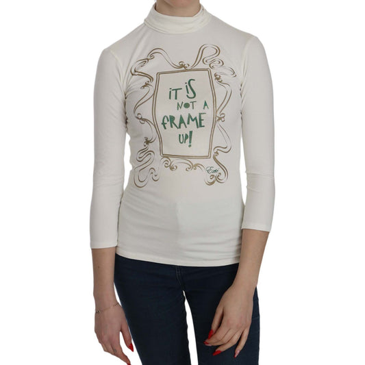 Exte White Printed Turtle Neck 3/4 Sleeve Top Cotton Blouse 1728,67345645728,Clothing,Exte,IT38|XS,IT42|M,Long Sleeve - T-Shirts - Clothing,Material: 95% Cotton 5% Elastane,New with tags,T-Shirts - Clothing,Tops & T-Shirts - Women - Clothing,White,Women,W