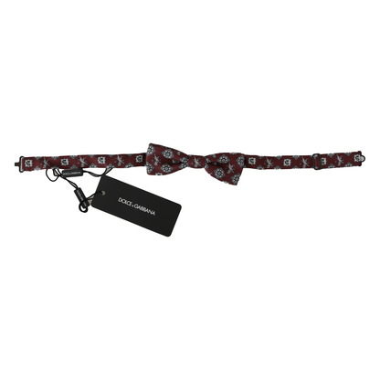 Dolce & Gabbana Men Bordeaux Maroon Lion Silk Adjustable Neck Bow Tie