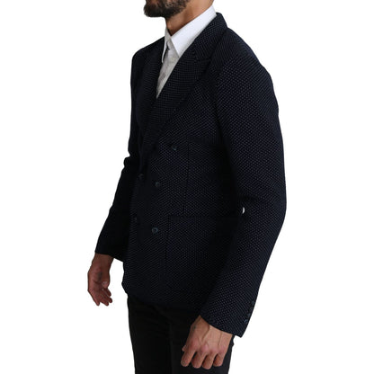 Dolce & Gabbana Dark Blue Dotted Double Breasted Coat Blazer 1728,67345645728,Blazers - Men - Clothing,Blazers - Suits & Blazers - Clothing,Blue,Clothing,Dolce & Gabbana,IT50 | L,Material: 58% Virgin Wool 37% Silk 4% Nylon 1% Elastane,Men,Men - Clothing,N
