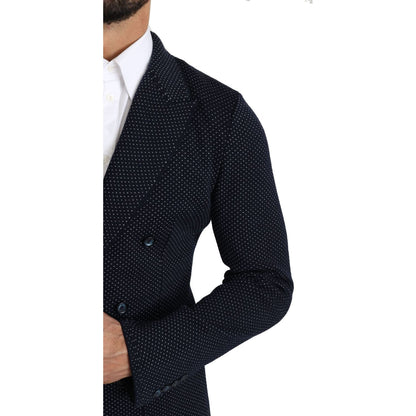 Dolce & Gabbana Dark Blue Dotted Double Breasted Coat Blazer 1728,67345645728,Blazers - Men - Clothing,Blazers - Suits & Blazers - Clothing,Blue,Clothing,Dolce & Gabbana,IT50 | L,Material: 58% Virgin Wool 37% Silk 4% Nylon 1% Elastane,Men,Men - Clothing,N