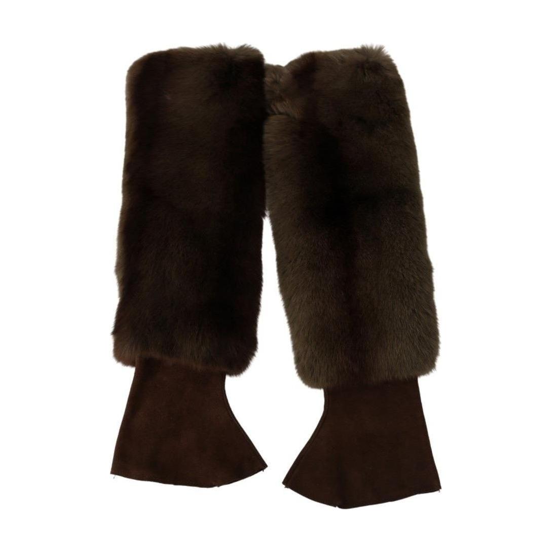 Dolce & Gabbana Brown Elbow Length Finger Less Fur Gloves 1728,67345645728,7.5|S,Accessories,Brown,Dolce & Gabbana,Gloves - Accessories,Gloves - Women - Accessories,Material: Fur and leather,New with tags,Women,Women - Accessories