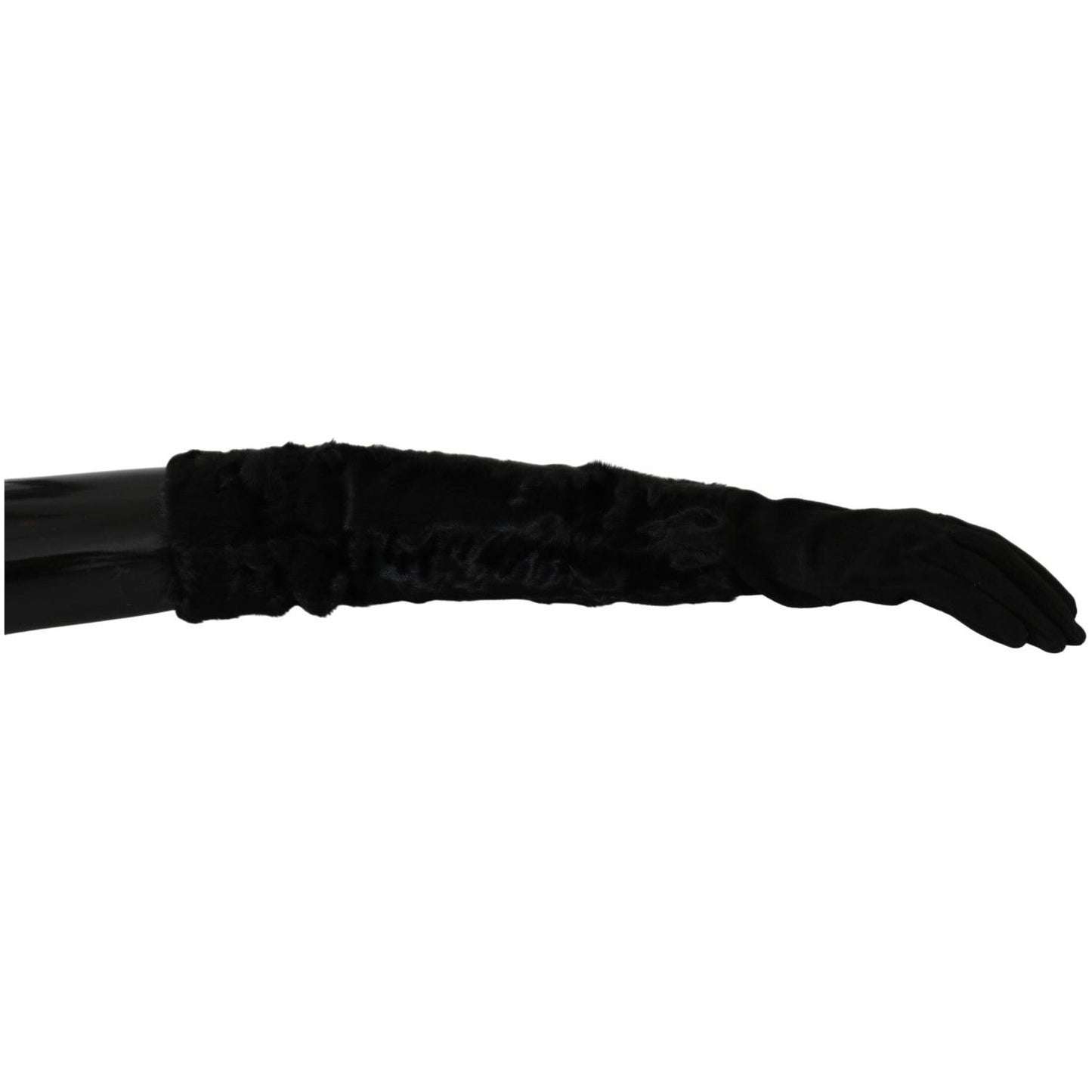 Dolce & Gabbana Black Elbow Length Mitten Suede Fur Gloves 1728,67345645728,7.5|S,Accessories,Black,Dolce & Gabbana,Fur,Gloves - Accessories,Gloves - Women - Accessories,Material: Suede,New with tags,Women,Women - Accessories