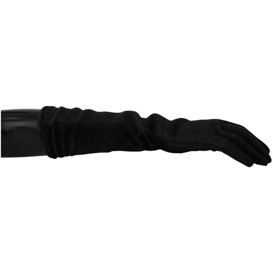 Dolce & Gabbana Black Gray Mid Arm Length Mittens Wool Gloves 1728,67345645728,7.5|S,Accessories,Black,Dolce & Gabbana,Gloves - Accessories,Gloves - Women - Accessories,Material: Wool,New with tags,Women,Women - Accessories