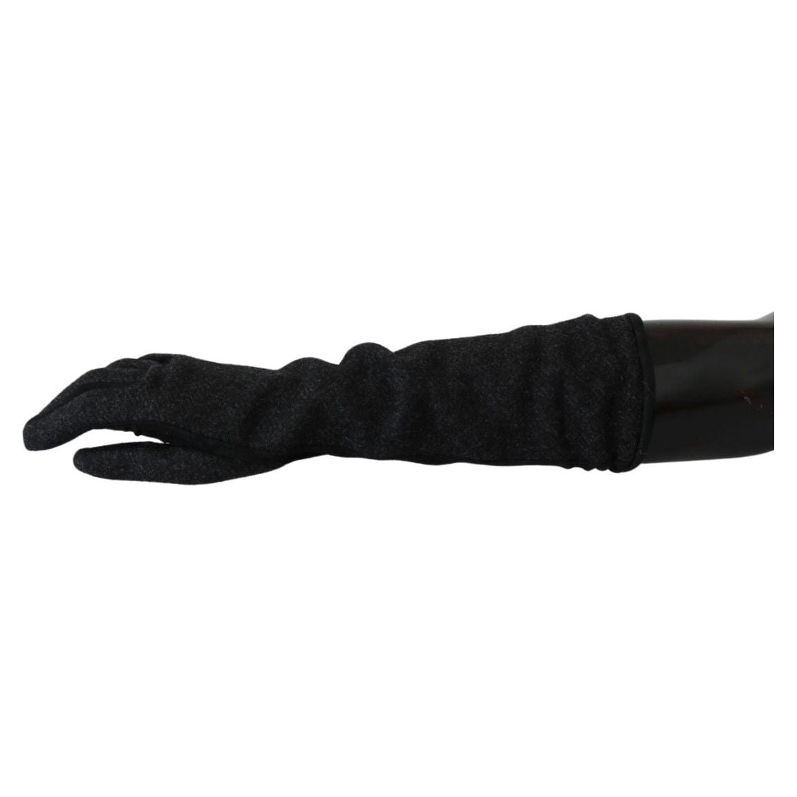 Dolce & Gabbana Black Gray Mid Arm Length Mittens Wool Gloves 1728,67345645728,7.5|S,Accessories,Black,Dolce & Gabbana,Gloves - Accessories,Gloves - Women - Accessories,Material: Wool,New with tags,Women,Women - Accessories