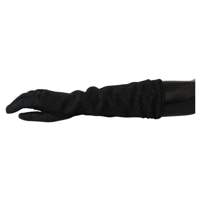 Dolce & Gabbana Black Gray Mid Arm Length Mittens Wool Gloves 1728,67345645728,7.5|S,Accessories,Black,Dolce & Gabbana,Gloves - Accessories,Gloves - Women - Accessories,Material: Wool,New with tags,Women,Women - Accessories