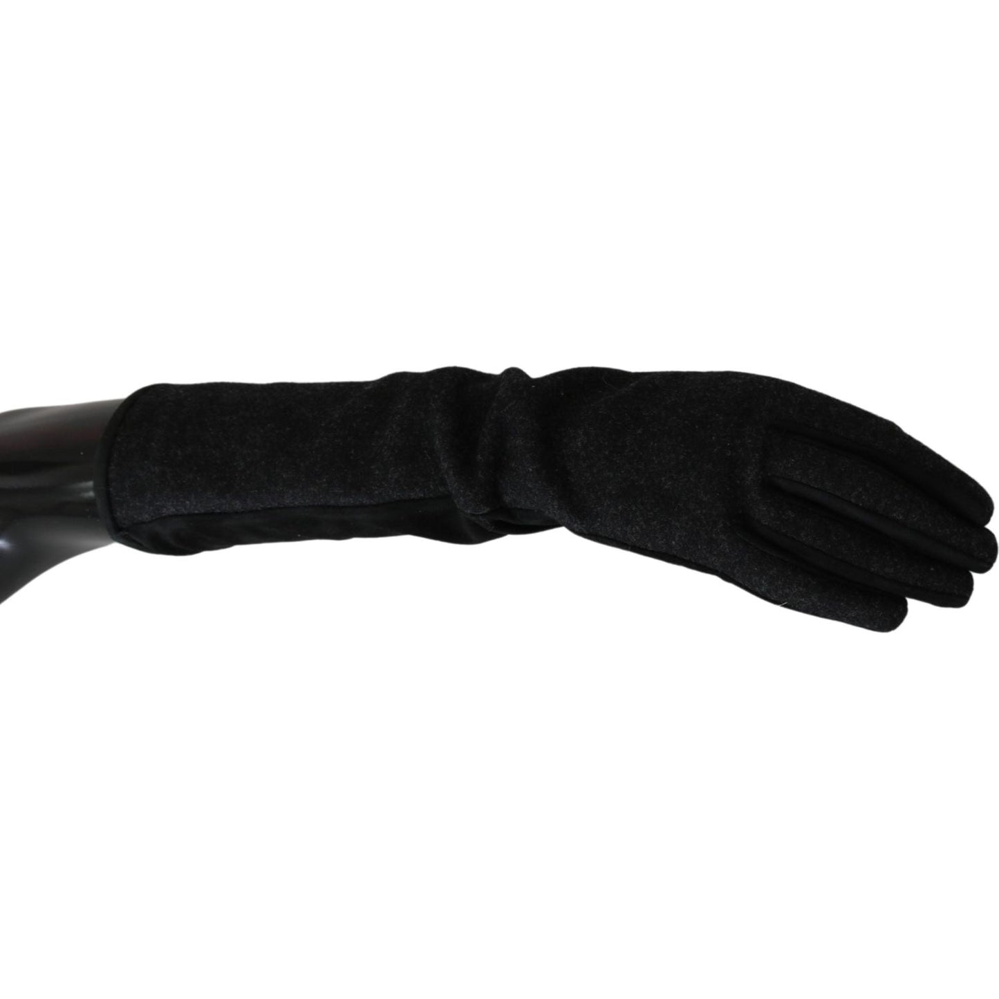 Dolce & Gabbana Black Gray Mid Arm Length Mittens Wool Gloves 1728,67345645728,7.5|S,Accessories,Black,Dolce & Gabbana,Gloves - Accessories,Gloves - Women - Accessories,Material: Wool,New with tags,Women,Women - Accessories