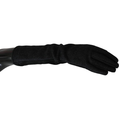 Dolce & Gabbana Black Gray Mid Arm Length Mittens Wool Gloves 1728,67345645728,7.5|S,Accessories,Black,Dolce & Gabbana,Gloves - Accessories,Gloves - Women - Accessories,Material: Wool,New with tags,Women,Women - Accessories