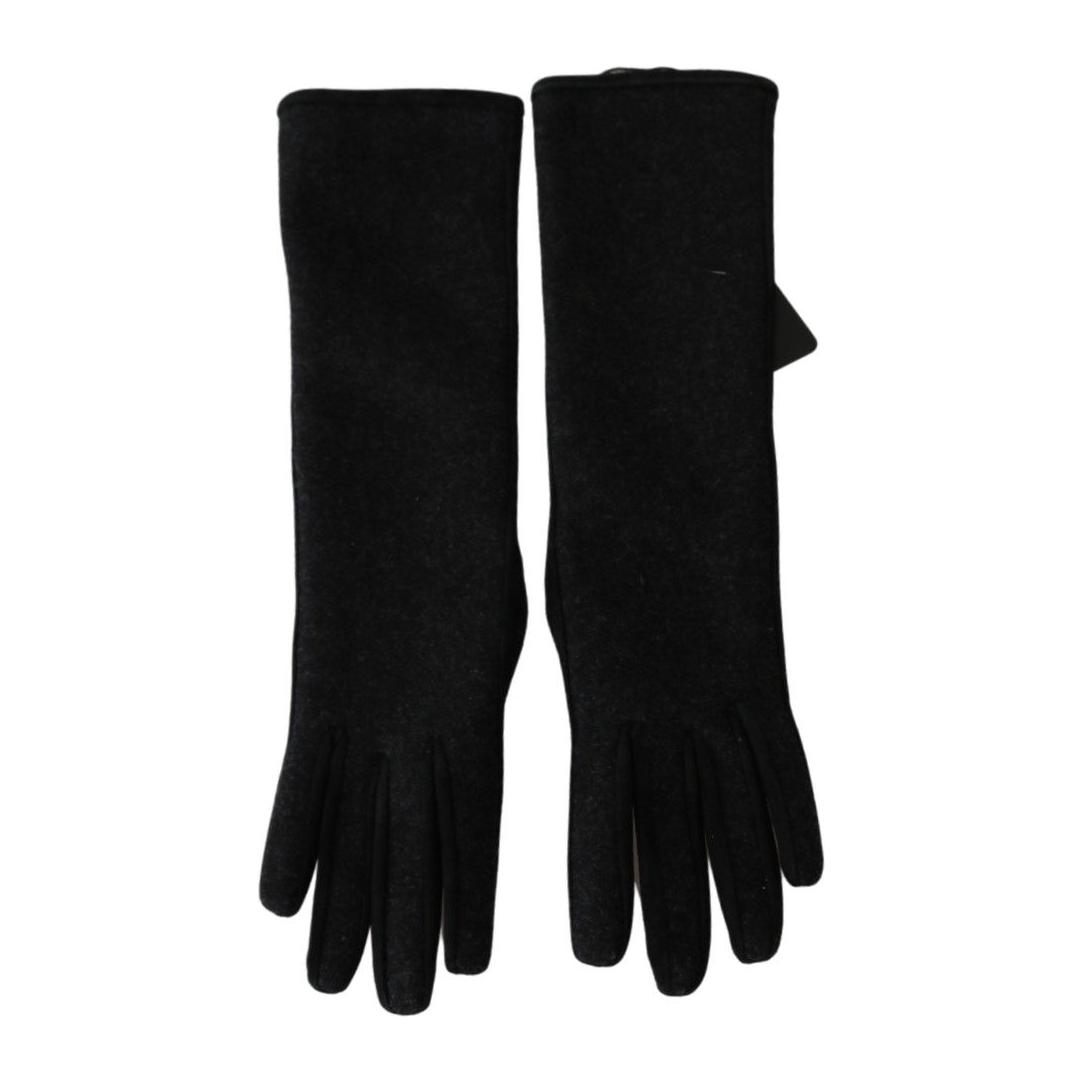 Dolce & Gabbana Black Gray Mid Arm Length Mittens Wool Gloves 1728,67345645728,7.5|S,Accessories,Black,Dolce & Gabbana,Gloves - Accessories,Gloves - Women - Accessories,Material: Wool,New with tags,Women,Women - Accessories