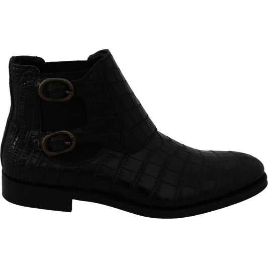Dolce & Gabbana Black Crocodile Leather Derby Boots Shoes 13% Viscose,1728,67345645728,Ankle - Boots - Shoes,Black,Boots - Men - Shoes,Boots - Shoes,Dolce & Gabbana,EU39/US6,EU40/US7,EU41/US8,EU44/US11,Material: 74% Crocodile,Men,Men - Shoes,New with tags
