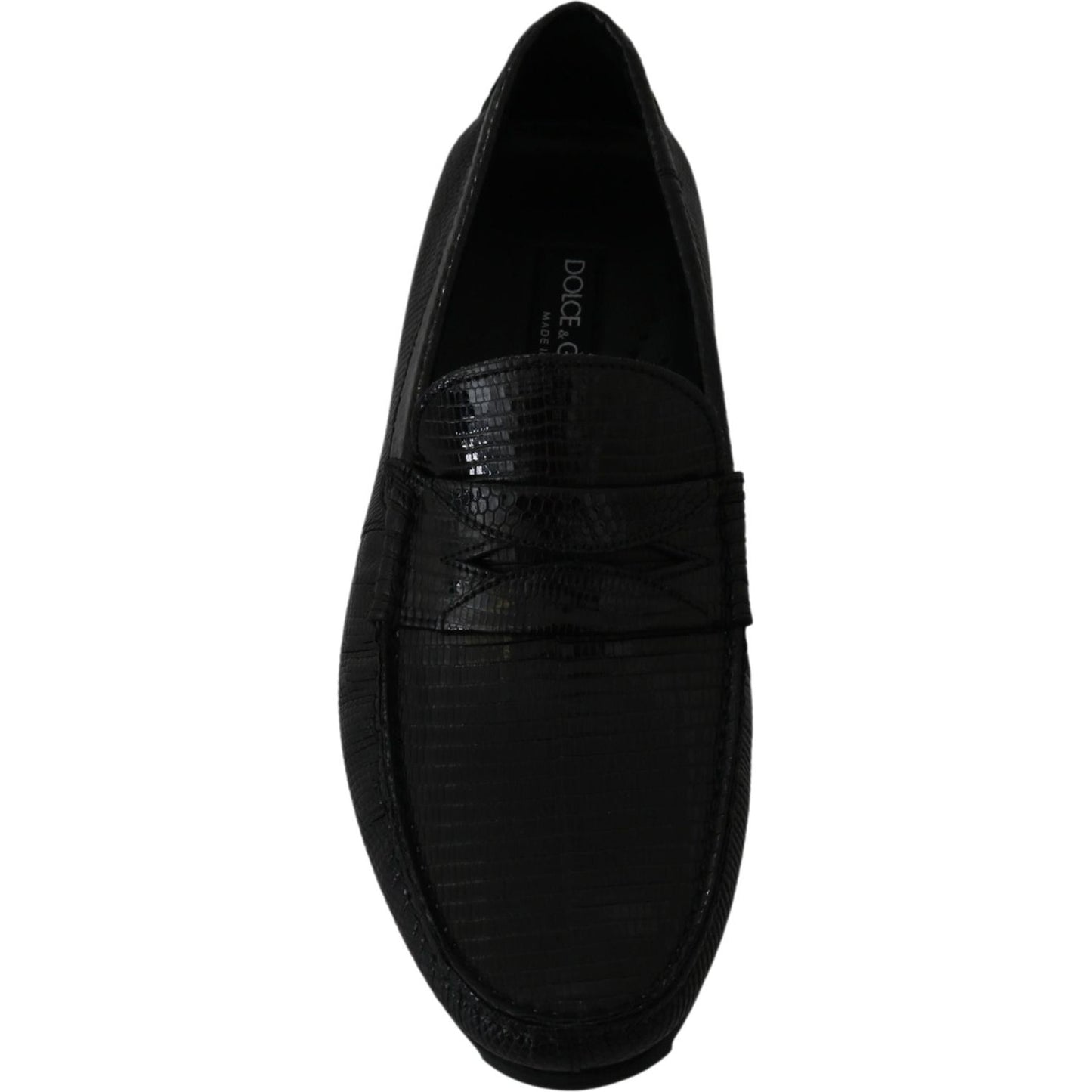 Dolce & Gabbana Black Lizard Leather Flat Loafers Shoes 1728,67345645728,Black,Dolce & Gabbana,EU39/US6,Loafers - Men - Shoes,Loafers - Shoes,Material: 100% Lizard skin Leather,Men,Men - Shoes,New with tags,Shoes,Slip-On Loafers - Loafers - Shoes