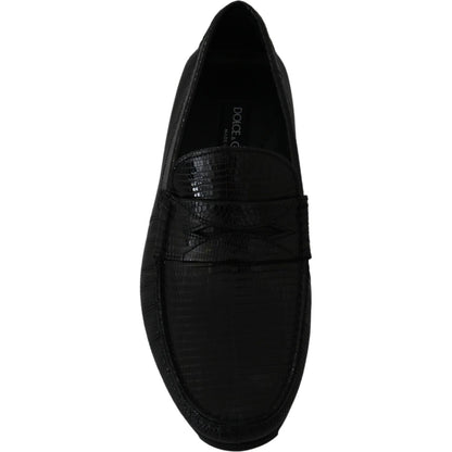 Dolce & Gabbana Black Lizard Leather Flat Loafers Shoes 1728,67345645728,Black,Dolce & Gabbana,EU39/US6,Loafers - Men - Shoes,Loafers - Shoes,Material: 100% Lizard skin Leather,Men,Men - Shoes,New with tags,Shoes,Slip-On Loafers - Loafers - Shoes