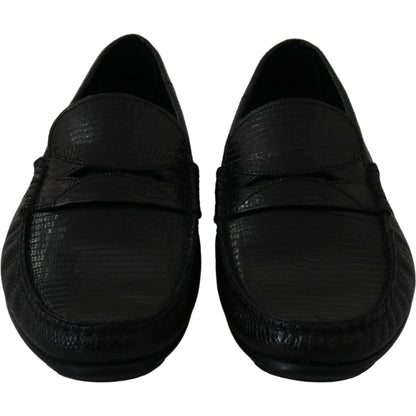 Dolce & Gabbana Black Lizard Leather Flat Loafers Shoes 1728,67345645728,Black,Dolce & Gabbana,EU39/US6,Loafers - Men - Shoes,Loafers - Shoes,Material: 100% Lizard skin Leather,Men,Men - Shoes,New with tags,Shoes,Slip-On Loafers - Loafers - Shoes