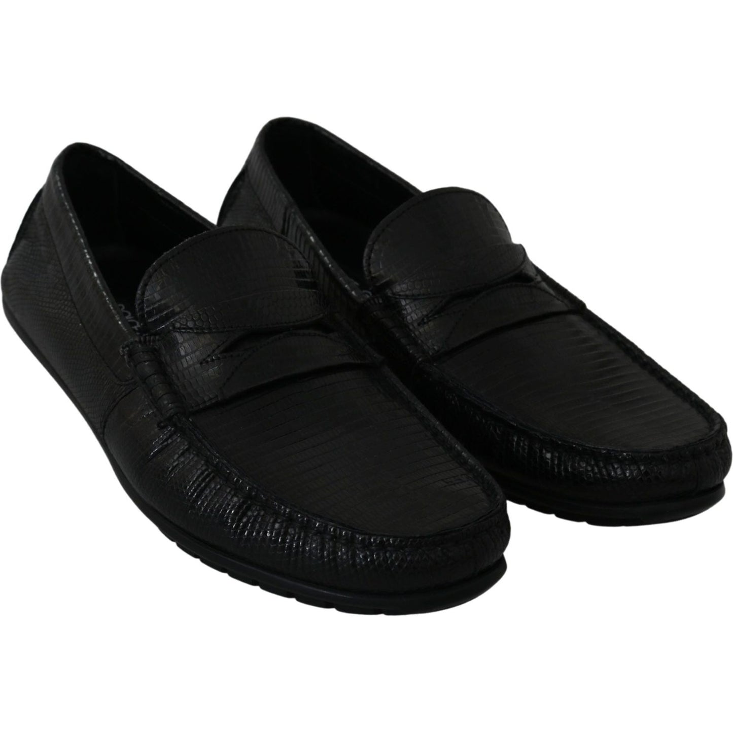 Dolce & Gabbana Black Lizard Leather Flat Loafers Shoes 1728,67345645728,Black,Dolce & Gabbana,EU39/US6,Loafers - Men - Shoes,Loafers - Shoes,Material: 100% Lizard skin Leather,Men,Men - Shoes,New with tags,Shoes,Slip-On Loafers - Loafers - Shoes