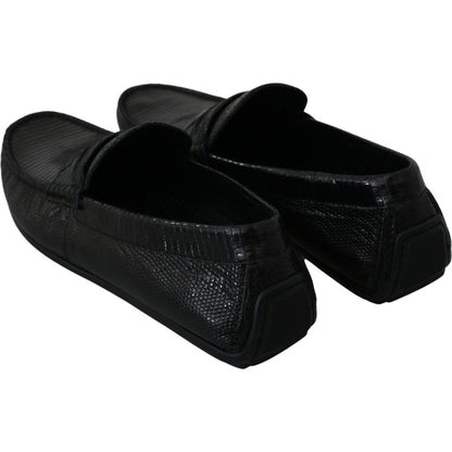 Dolce & Gabbana Black Lizard Leather Flat Loafers Shoes 1728,67345645728,Black,Dolce & Gabbana,EU39/US6,Loafers - Men - Shoes,Loafers - Shoes,Material: 100% Lizard skin Leather,Men,Men - Shoes,New with tags,Shoes,Slip-On Loafers - Loafers - Shoes