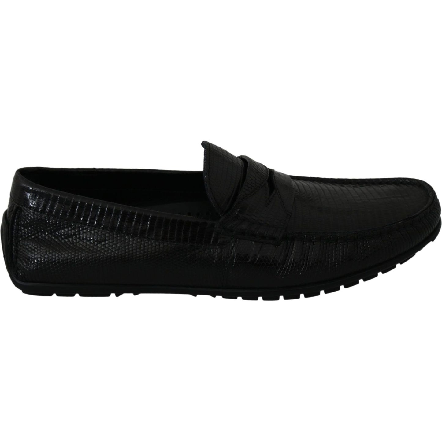 Dolce & Gabbana Black Lizard Leather Flat Loafers Shoes 1728,67345645728,Black,Dolce & Gabbana,EU39/US6,Loafers - Men - Shoes,Loafers - Shoes,Material: 100% Lizard skin Leather,Men,Men - Shoes,New with tags,Shoes,Slip-On Loafers - Loafers - Shoes