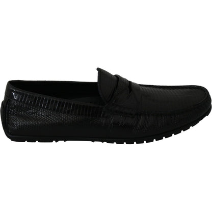 Dolce & Gabbana Black Lizard Leather Flat Loafers Shoes 1728,67345645728,Black,Dolce & Gabbana,EU39/US6,Loafers - Men - Shoes,Loafers - Shoes,Material: 100% Lizard skin Leather,Men,Men - Shoes,New with tags,Shoes,Slip-On Loafers - Loafers - Shoes