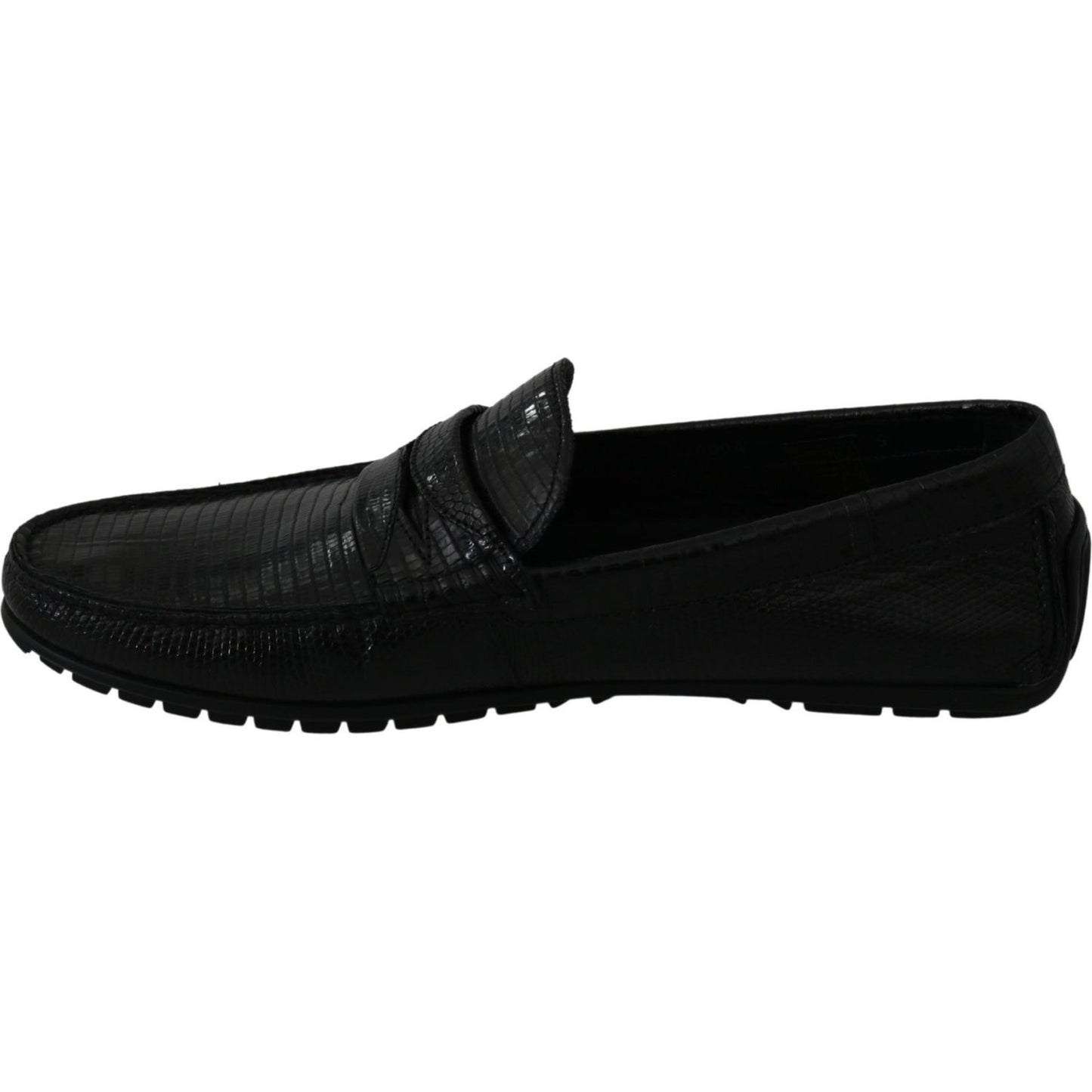 Dolce & Gabbana Black Lizard Leather Flat Loafers Shoes 1728,67345645728,Black,Dolce & Gabbana,EU39/US6,Loafers - Men - Shoes,Loafers - Shoes,Material: 100% Lizard skin Leather,Men,Men - Shoes,New with tags,Shoes,Slip-On Loafers - Loafers - Shoes
