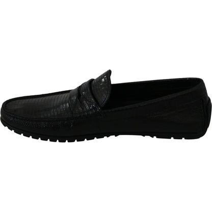 Dolce & Gabbana Black Lizard Leather Flat Loafers Shoes 1728,67345645728,Black,Dolce & Gabbana,EU39/US6,Loafers - Men - Shoes,Loafers - Shoes,Material: 100% Lizard skin Leather,Men,Men - Shoes,New with tags,Shoes,Slip-On Loafers - Loafers - Shoes