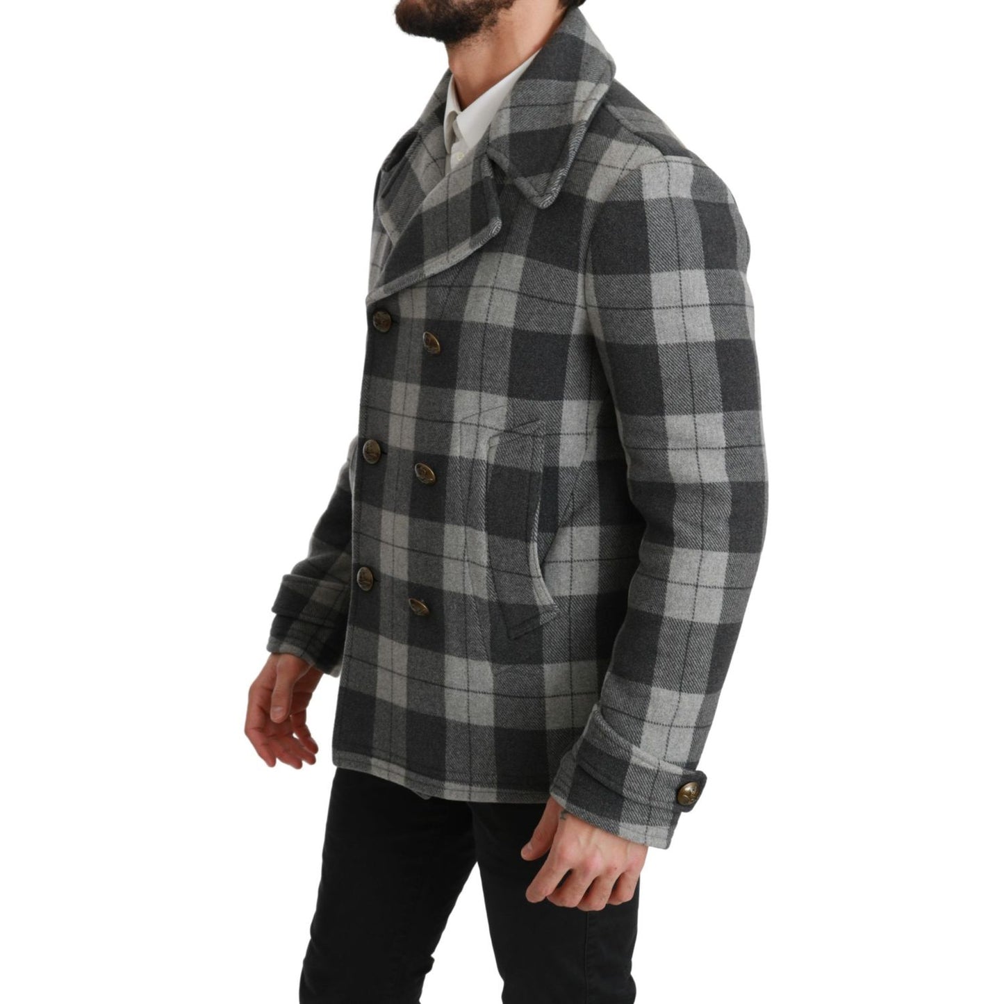 Dolce & Gabbana Gray Check Wool Cashmere Coat Jacket