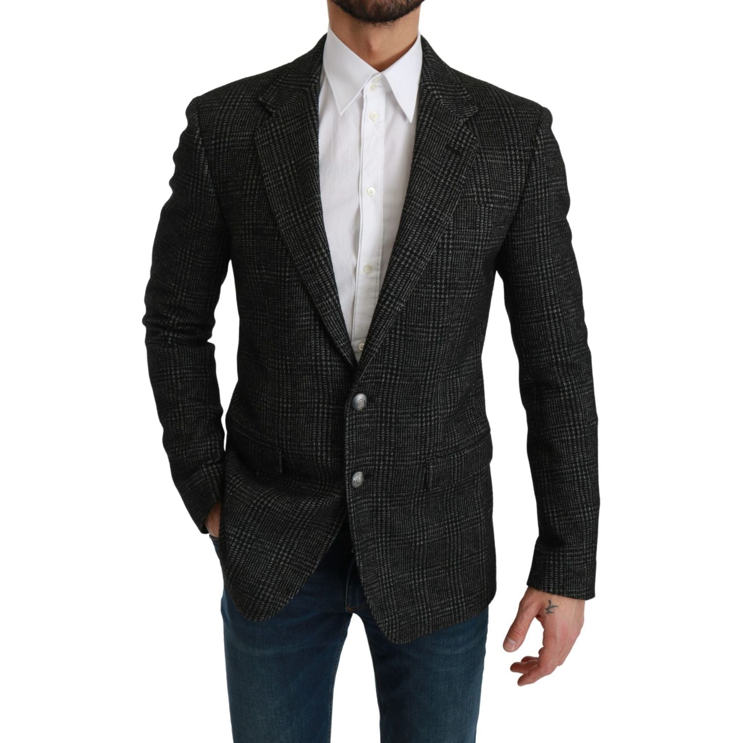 Dolce & Gabbana Gray Plaid Check Slim Fit Jacket Blazer