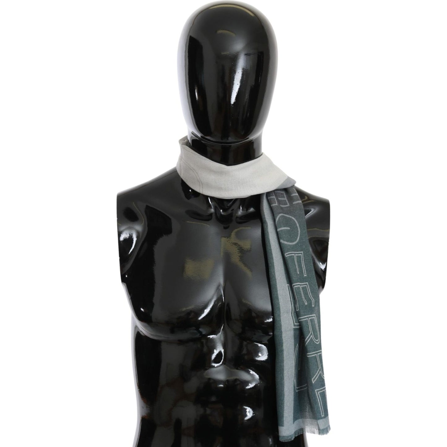 GF Ferre Gray Wool Viscose Foulard Patterned Branded Scarf Wool Scarves