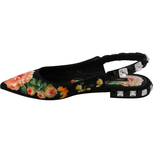 Dolce & Gabbana Elegant Crystal-Embellished Floral Flats