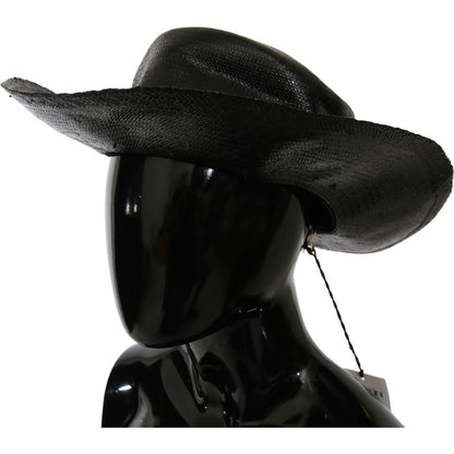 Costume National Black Wide Brim Cowboy Solid Hat 1728,58 cm|M,67345645728,Accessories,Black,Costume National,Hats - Accessories,Hats - Women - Accessories,Material: Straw,New with tags,Sunhats - Hats - Accessories,Women,Women - Accessories
