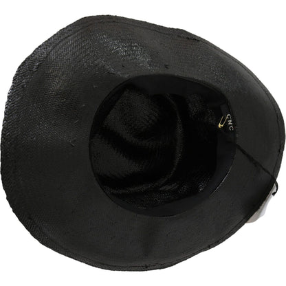 Costume National Black Wide Brim Cowboy Solid Hat 1728,58 cm|M,67345645728,Accessories,Black,Costume National,Hats - Accessories,Hats - Women - Accessories,Material: Straw,New with tags,Sunhats - Hats - Accessories,Women,Women - Accessories