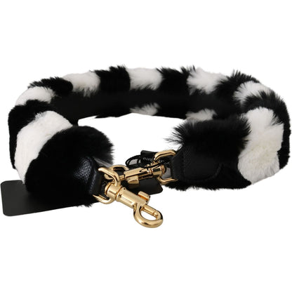 Dolce & Gabbana Black White Lapin Fur Accessory Shoulder Strap Fur Scarves