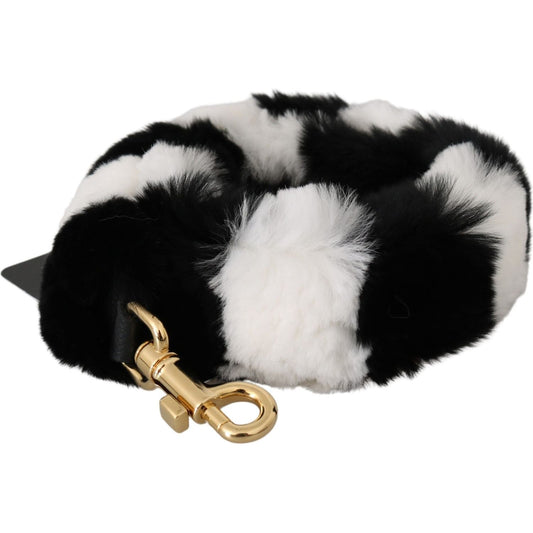 Dolce & Gabbana Black White Lapin Fur Accessory Shoulder Strap Fur Scarves