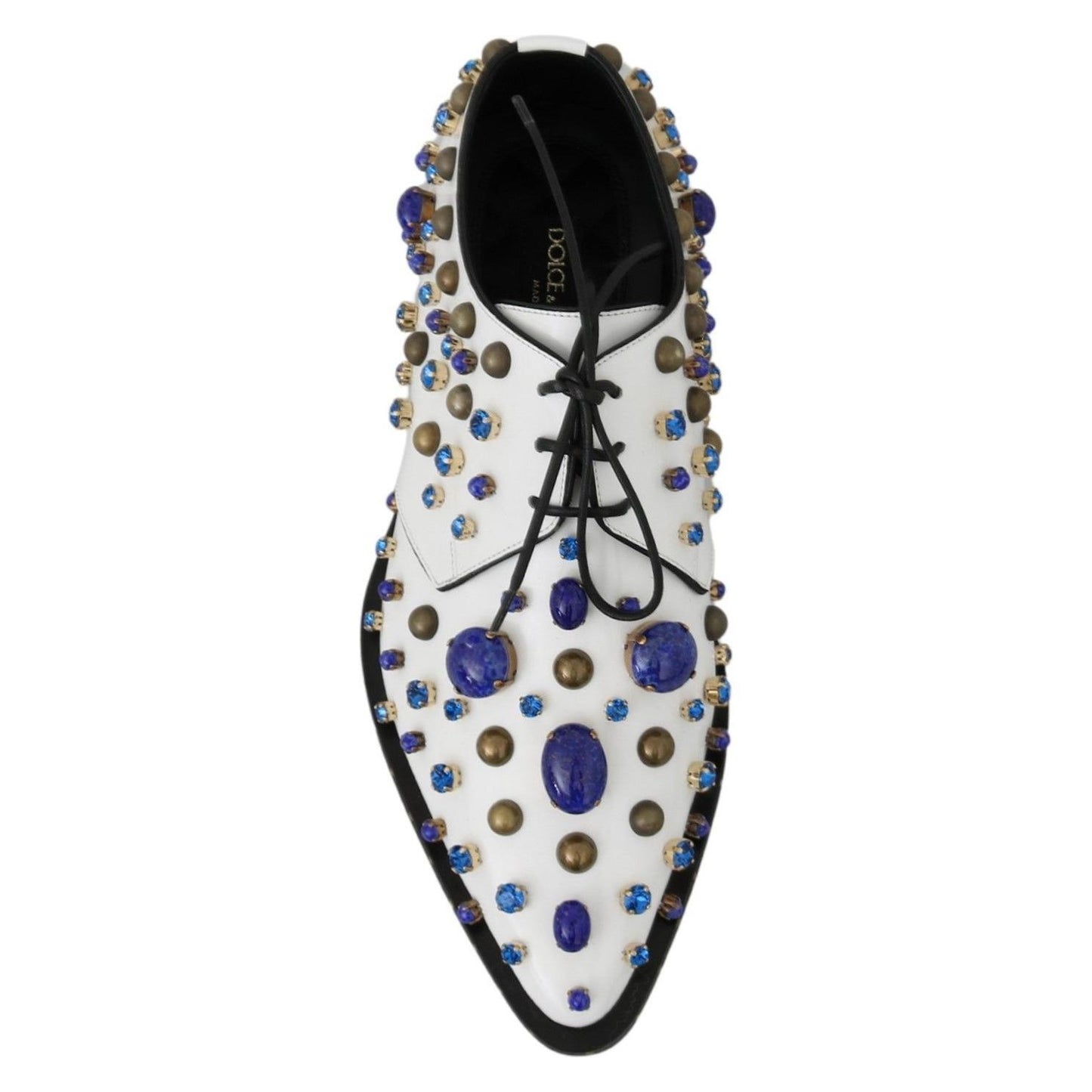 Dolce & Gabbana White Leather Crystals Dress Broque Shoes LA7214-39