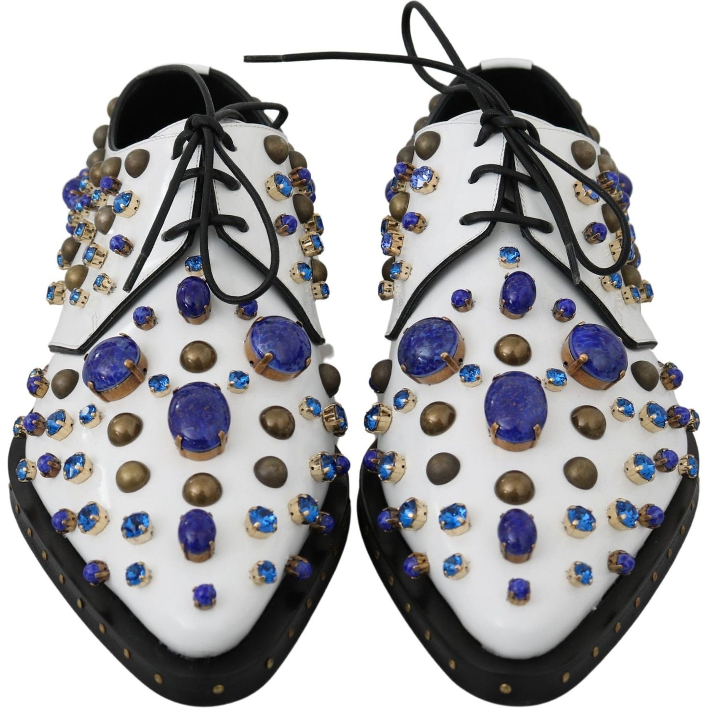 Dolce & Gabbana White Leather Crystals Dress Broque Shoes LA7214-39