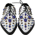 Dolce & Gabbana White Leather Crystals Dress Broque Shoes LA7214-39