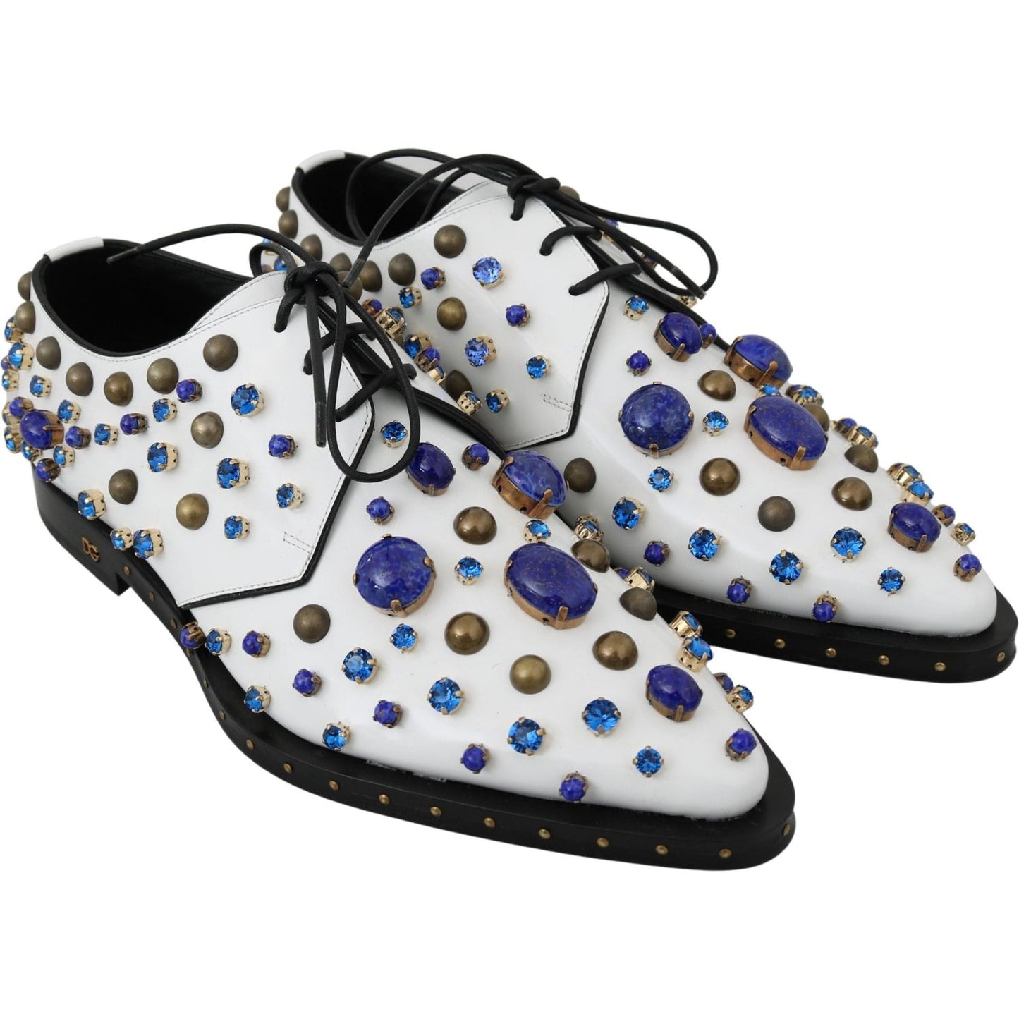Dolce & Gabbana White Leather Crystals Dress Broque Shoes LA7214-39
