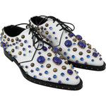 Dolce & Gabbana White Leather Crystals Dress Broque Shoes LA7214-39