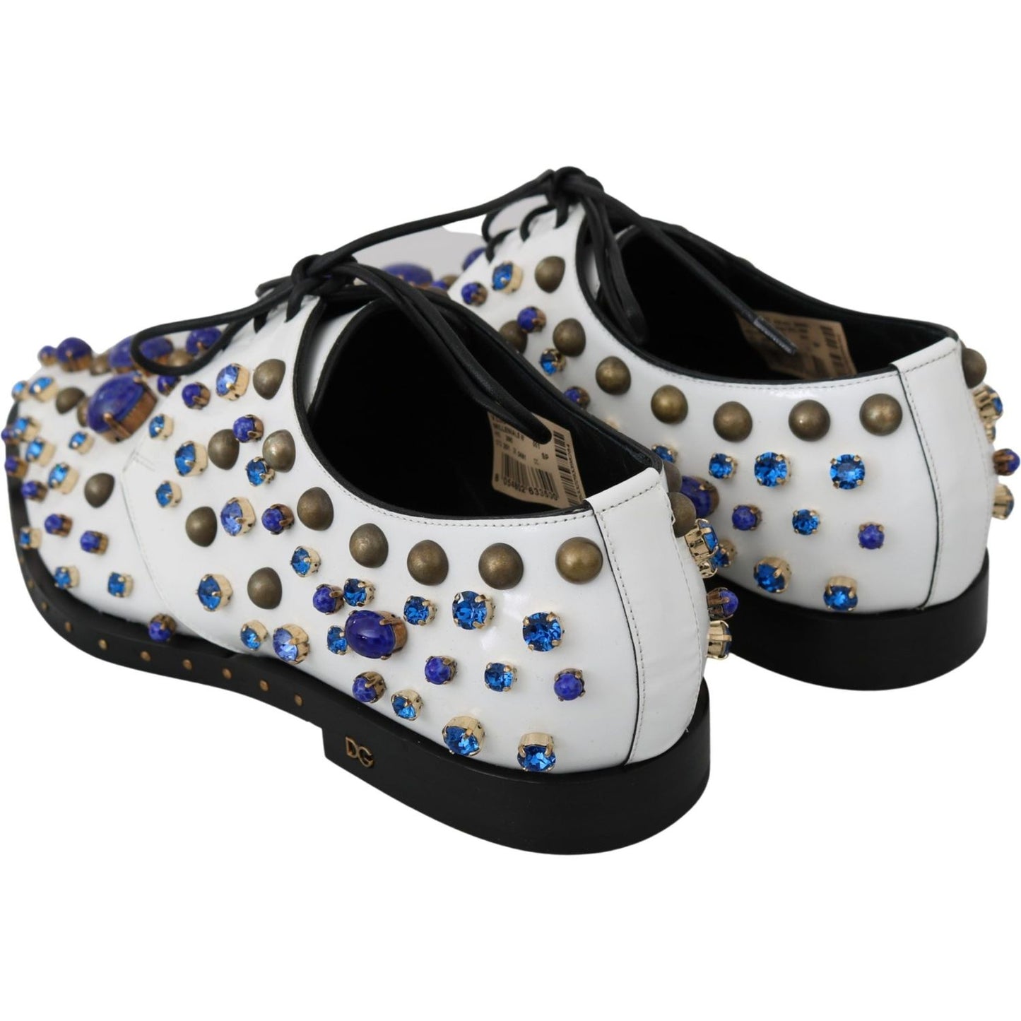 Dolce & Gabbana White Leather Crystals Dress Broque Shoes LA7214-39