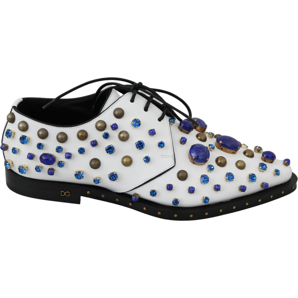 Dolce & Gabbana White Leather Crystals Dress Broque Shoes LA7214-39