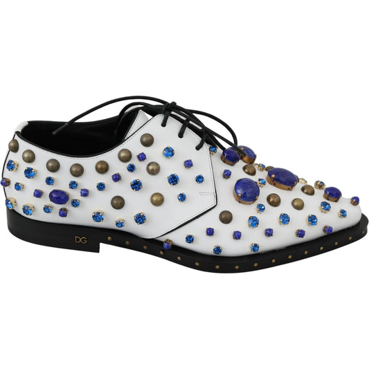 Dolce & Gabbana White Leather Crystals Dress Broque Shoes LA7214-39