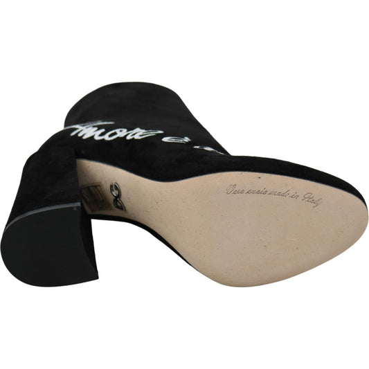 Dolce & Gabbana Embroidered Ankle Boots in Lambskin Suede Dolce & Gabbana Black
