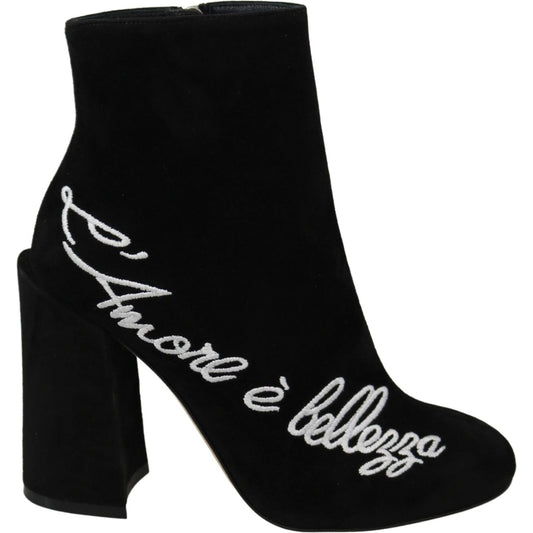 Dolce & Gabbana Embroidered Ankle Boots in Lambskin Suede Dolce & Gabbana Black