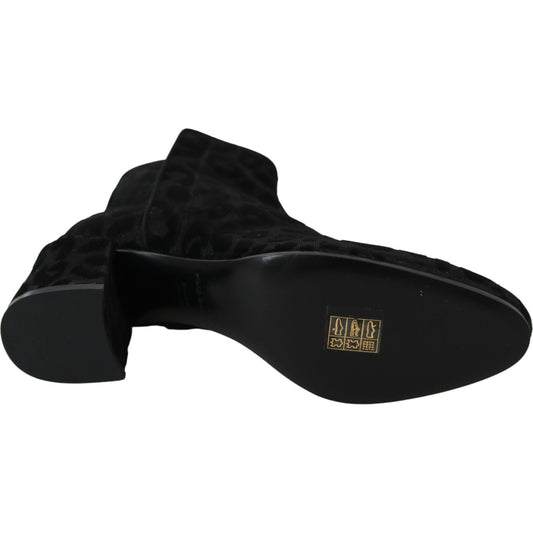 Dolce & Gabbana Elegant Black Leopard Print Short Boots Dolce & Gabbana Black