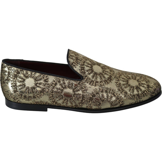 Dolce & Gabbana Gold Jacquard Flats Mens Loafers Shoes 1728,40% Polyester,67345645728,Dolce & Gabbana,EU39/US6,EU40/US7,EU41/US8,Gold,Loafers - Men - Shoes,Loafers - Shoes,Material: 60% Acetate,Men,Men - Shoes,New with tags,Shoes,Slip-On Loafers - Loafers
