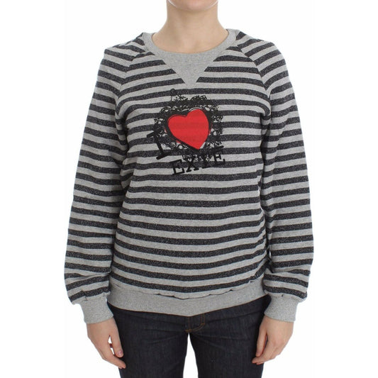 Exte Gray Striped Cotton Crewneck Sweater 1728,5% Nylon,5% Polyester,67345645728,Clothing,Exte,Gray,IT38|XS,IT40|S,IT42|M,Material: 90% Cotton,New with tags,Sweaters - Clothing,Sweaters - Women - Clothing,Sweatshirts - Sweaters - Clothing,Women,Women - Cl