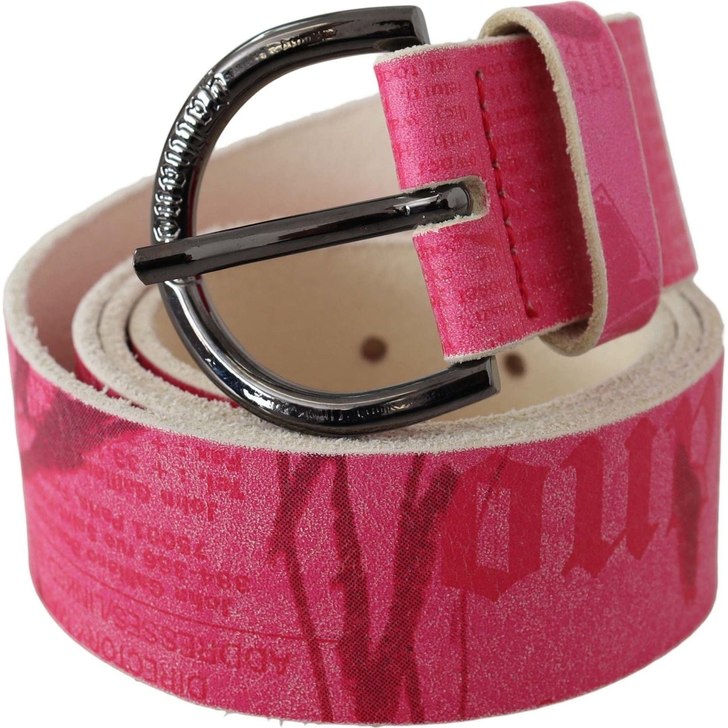 John Galliano Pink Leather Letter Logo Design Round Buckle Belt